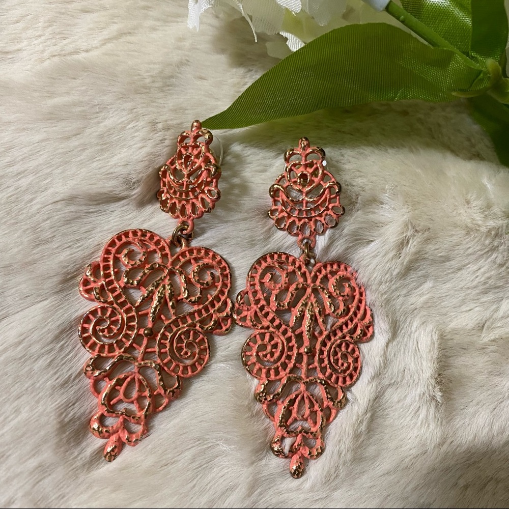 Peach and gold Mesh Earrings